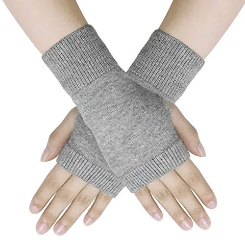 Dokpav Winter Fäustlinge Damen Wolle Warm Fingerlose Halb Handschuhe Grau
