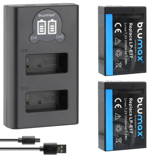 2x Akku + LCD Lader für Canon LP-E17 EOS RP M3 M6 750D 760D R8 R10 R50 1000 mAh