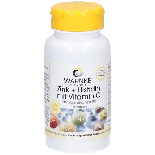 Zink + Histidin + Vitamin C - 100 Kapseln - hochdosiert & vegan | Warnke Vitalstoffe - Deutsche Apothekenqualität