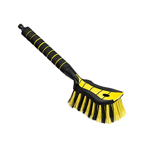 Tom PaR Auto Waschbürste I Wasser Bürste mit Schlauchanschluss I Autowaschbürste mit Wasseranschluss I Dicht angeordnete Borsten I Komfortabler Griff I Länge: 44 cm I Gelb