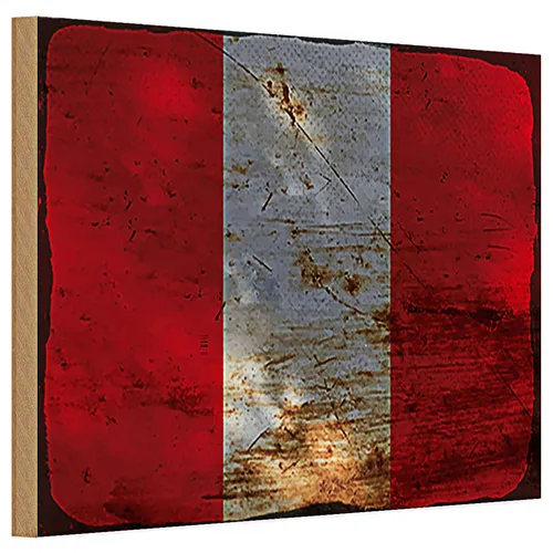 Holzschild Flagge Peru 30x20cm Flag of Peru Rost