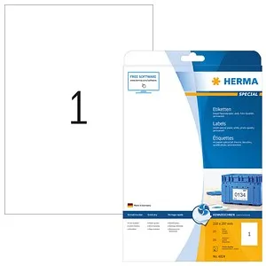 Herma Inkjet-Etiketten 4824, Special, Weiß, 210 x 297mm - Spezial-Etiketten für brillante Druckergebnisse auf Inkjetdruckern. Selbstklebend, matt, 25 Blatt A4, ideal für gestochen scharfe Farben und perfekte Bildwiedergabe.