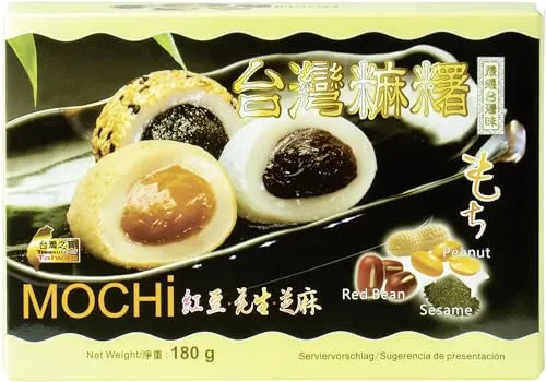 AWON Mochi Mixpackung mit Erdnuss-, Rote Bohnen- und Sesamgeschmack, kleine Klebreiskuchen, als Nachtisch oder als süßer Snack zwischendurch (1 x 180 g mit 6 Mochis pro Packung)