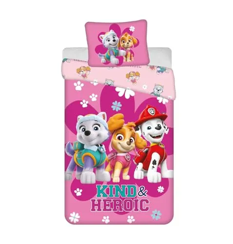 Paw Patrol 'Kind & Heroic' Design Kinderbettwäsche - Bettwäsche-Set für Einzelbetten, 100% Baumwolle, schadstoffgeprüft und mit wendbarem Design, perfekt für kleine Paw Patrol-Fans.