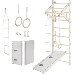 MAMOI® Klettergerüst Indoor, Sprossenwand für kinderzimmer mit Rutsche, Turnringe kinder für klettern, Kletterwand und spielgeräte, Turngerät... - Weiß
