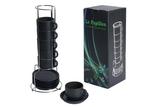 MiaMio Espressotasse - 6 x 75 ml Set in Schwarz - Elegantes Espressotassen Set aus 6 Tassen, ideal für Kaffeeliebhaber, mit stilvollem schwarz-weißem Design.