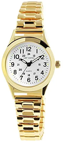 Just Watch Damenuhr Edelstahl Zugarmband 18cm ⌀27,5mm goldfarbig - Armbanduhren für Damen mit elegantem, minimalistischen Design und gut lesbaren Luminazeigern für optimale Lesbarkeit auch bei Dunkelheit. Ideal als Geschenk für stilbewusste Frauen.