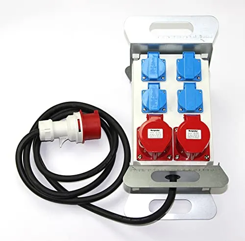 CEE Baustromverteiler Starkstrom Schuko Adapter Verteiler Tragegriff 4 x 230V 2 x 400 V 5-polig 16A IP44 Outdoor Baustellen, Caravan, Wohnmobil, Wohnwagen, Festzelte solartronics SP-A6Mc-P015