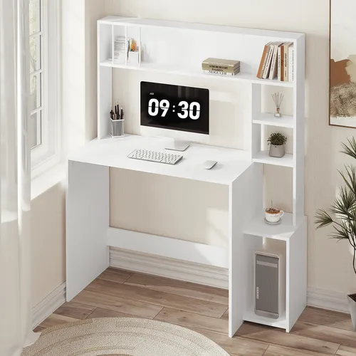 Schreibtisch Weiß mit Bücherregal – Ideal für das Home Office