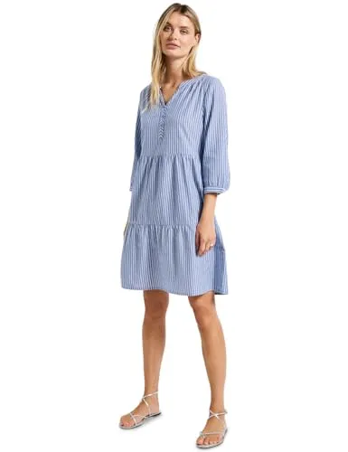 STREET ONE Damen A144560 Tunika-Kleid mit Glitzer, Original Blue, 46 - Blusen & Tuniken für Damen – Stilvolles Sommerkleid mit Glitzerdetails, dekorativer Knopfleiste und 3/4-Ärmeln für einen eleganten Look.