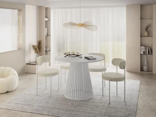 Runder Ausziehbarer Esstisch im Loft-Stil – 100 bis 180 cm – Weiß mit Metallbeinen - Vielseitiger Esstisch mit Ausziehfunktion – ideal für gesellige Abende. Robuste, pflegeleichte Oberfläche und elegantes Design machen ihn zum perfekten Highlight in jedem Wohnraum.