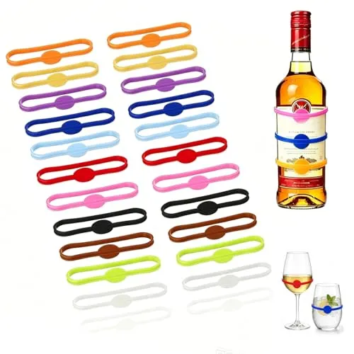Stück Glasmarkierer, leersao Glasmarkierer, Glas Markierung Trinkgläser, Glasmarker Silikon, Marker Ring Set Wiederverwendbare, für Party, Sektgläser, Bar, Hochzeitsdekoration(12 Farben) 24