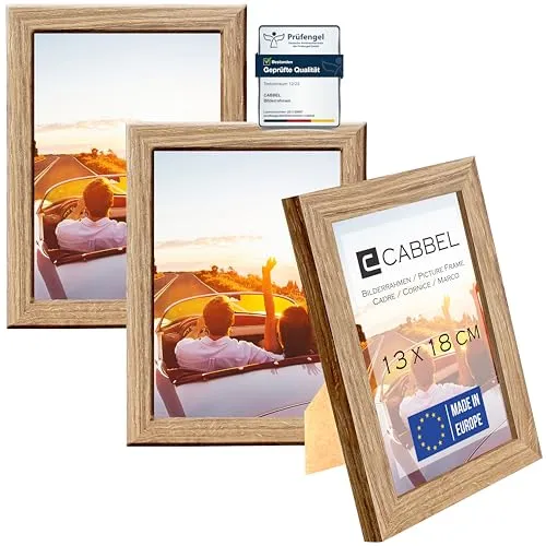 CABBEL 3er Set Bilderrahmen 13x18 MDF Holz-Rahmen mit bruchsicherem Acrylglas in Eiche