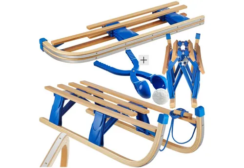 tectake® Holzschlitten – klappbar mit stabilen Stahlkufen