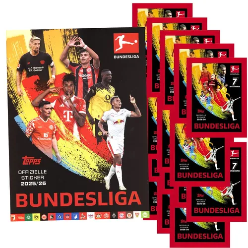 Topps Bundesliga Sticker 2025/2026 - 1 Album + 20 Tüten - Sammelspaß für Fußballfans! Das Topps Album mit 20 Tüten bietet eine spannende Möglichkeit, die Bundesliga-Saison 2025/2026 zu erleben und zu vervollständigen.