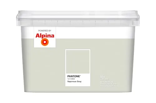 Alpina Wandfarbe Pantone 12-4302 Vaporous Gray 2,5l - Hochwertige Wandfarbe in edlem Grau, ideal für Beton und Gipskarton, sorgt für eine stilvolle Atmosphäre mit mattem Glanz.