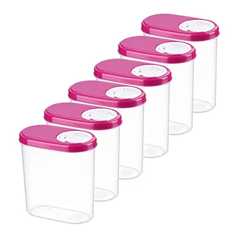 MiraHome Schüttdosen 0,3L 6er Set Rosa – Vorratsdosen mit Deckel luftdicht – Schüttdose für Gewürze & Lebensmittel – Frischhaltedosen mit Deckel – Aufbewahrungsbox mit Schüttfunktion