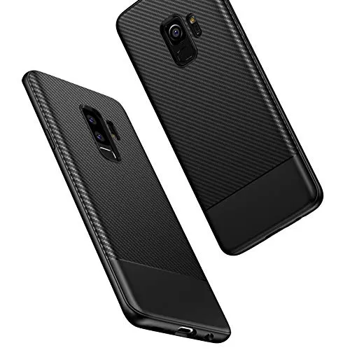 NALIA Handyhülle kompatibel mit Samsung Galaxy S9 Plus, Ultra-Slim Hülle Soft Silikon Case, Dünner Carbon Look Schutz Etui Handy-Tasche Back-Cover Bumper, TPU Smartphone Gummihülle, Farbe:Schwarz