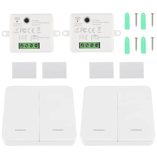 EPLZON Funk Beleuchtungsschalter RF Sender Sicherheitsschalter und 10A 240V Empfänger Controller Relais verwendet für Beleuchtung unter 1500W (2 Empfänger und 2 Schalter)
