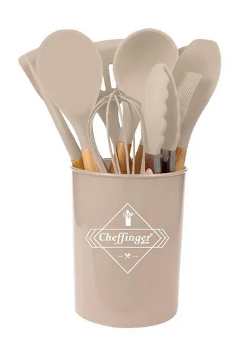 Cheffinger 12-teiliges Kochbesteck-Set mit Holzgriff - Vielseitiges 12-teiliges Set für die moderne Küche. Mit robusten und pflegeleichten Küchenhelfern, die leicht zu reinigen sind und optimalen Komfort bieten. Ideal für alle Kochliebhaber!