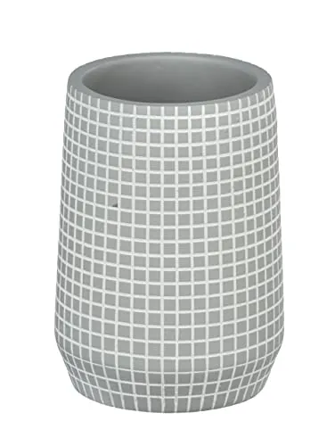 WENKO Zahnputzbecher Ohrid Silber-Grau - Zahnbürstenhalter für Zahnbürste und Zahnpasta, Polyresin, 7 x 10 x 7 cm, Grau