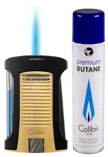 Colibri Daytona II Gold Metallic Schwarz Jetflamme Feuerzeug - Elegantes Flammen-Feuerzeug mit starker Jetflamme, ideal für Zigarrenliebhaber. Das robuste Metallgehäuse in gold metallic und schwarz sorgt für einen stilvollen Auftritt.