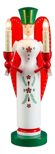 Richard Glaesser Kerzenhalter Engel - Elektrisch Beleuchtet, 32cm - Eleganter Kerzenständer aus Holz mit kunstvoller Handwerkskunst aus dem Erzgebirge, ideal für stimmungsvolle Beleuchtung und festliche Anlässe.
