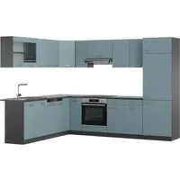 Vicco Winkelküche R-Line, Blau-Grau/Anthrazit, 227 x 287 cm - L-Küche in L-Form mit viel Arbeitsfläche und Stauraum, ideal für individuelle Küchenlösungen und optimale Anpassung durch höhenverstellbare Füße.