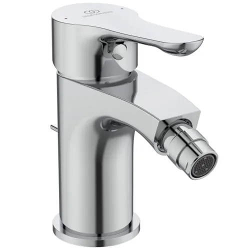 Ideal Standard Alpha Bidetarmatur, Auslaufhöhe 70 mm, wassersparende Bidet-Handbrause mit Ablaufgarnitur, leichte Reinigung, verstellbarer Auslauf – Chrom (50 x 145 x 131 mm)
