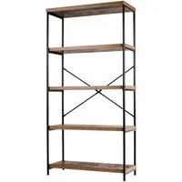 Costway Bücherregal, Braun, Holz, 35x160x79 cm - Regal mit 5 offenen Fächern, robustem Holz und Metallrahmen, ideal für Bücher und Deko, mit Kippschutz für Sicherheit und rutschfesten Füßen.
