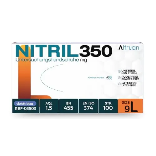 Altruan Nitril-Handschuhe 1000 Stück - Dunkel Blau - Einweghandschuhe aus Nitril, puderfrei und latexfrei, ideal für Allergiker. Reißfest und mit mikrogerauter Oberfläche für sicheren Griff, auch für medizinische Anwendungen geeignet.