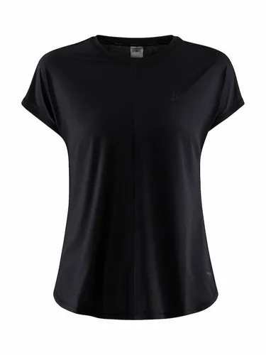 Craft Damen Core Charge Rib Tee T-Shirt, Schwarz, M - Stylisches und bequemes T-Shirt aus recyceltem Material, ideal für aktive Workouts. Der Ripp-Effekt sorgt für eine optimale Passform und Bewegungsfreiheit.