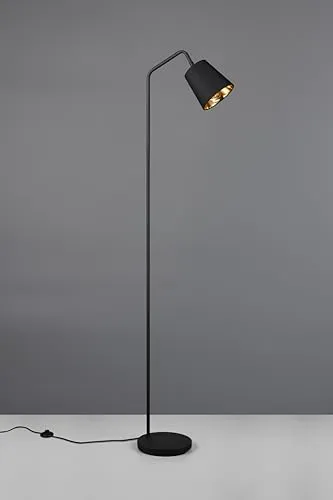 lightling Modern Stehlampe Bärbel, Fußschalter, schwenkbar, Stoffschirm in Schwarz-Gold, exkl. 1 x E27 max. 25W, Höhe 148 cm, Breite 22 cm, Metall, schwarz matt