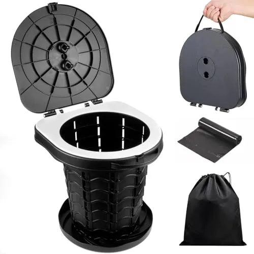 YSWOVUO Faltbare Campingtoilette - Camping-Toilette für bis zu 220 kg, tragbar und einfach zu reinigen, ideal für Outdoor-Aktivitäten wie Camping, Wandern und Angeln. Inklusive 10 Toilettenbeutel und Aufbewahrungstasche.