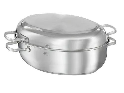 Rösle PUREELEMENTS Bräter ProCeraPlus 29cm - Hochwertiger Bräter aus Edelstahl 18/10 mit ProCeraPlus-Keramikbeschichtung für fettfreies Garen. Ideal für Ofen und Herd, spülmaschinengeeignet. Nachhaltig mit 90% recyceltem Metall.