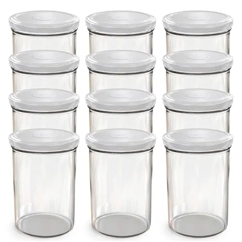 Oputec 12 x 440 ml Einmachgläser mit TO 82 Schraubdeckel Weiß – Perfekt für Marmeladen, Konfitüren und mehr, große Gläser mit Deckel, ideal als Marmeladengläser und Schraubgläser
