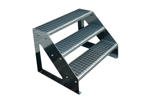 Kaminbau Mierzwa Außentreppe Premium Treppe Verzinkt mit oder ohne Geländer, für Geschosshöhen bis 57.00 cm, Stufen Gitterroststufen nach DIN 24531, (Höhe 57 cm, Stufenbreite und Geländerart wählbar), Gartentreppe Stahltreppe Wetterfest Rostfrei Feuer-Verzinkt Rutschfest