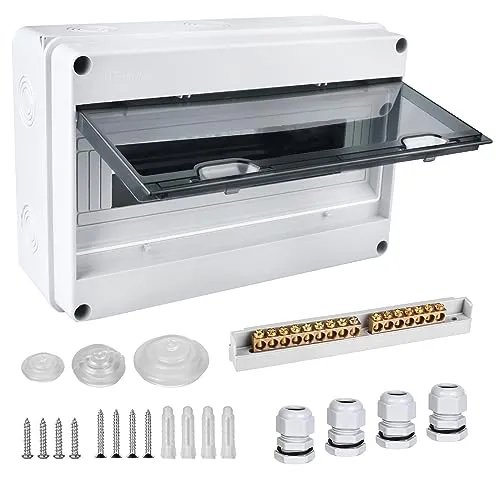 Sicherungskasten Aufputz, Verteilerkasten IP65 mit 1 Reihig 15 Module, Messingklemmen, Verteiler Kleinverteiler Aufputz Unterverteilung für Feuchtraum, Gärten, Außenbereich, Villen, Ladesäulen