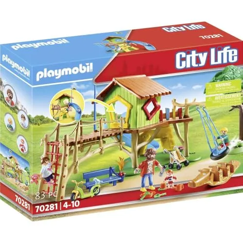 PLAYMOBIL City Life Abenteuerspielplatz 70281 - 83-teiliges Spielset mit Rutsche und Kletterwand, fördert Kreativität und motorische Fähigkeiten für Kinder ab 4 Jahren