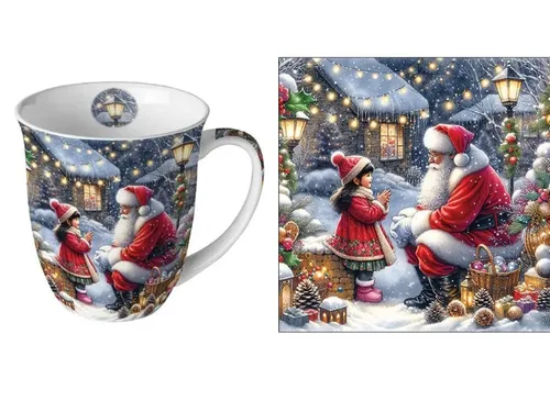 Ambiente Kaffee Teetasse Henkelbecher Santa mit Mädchen Weihnachtsdeko PorzH.11