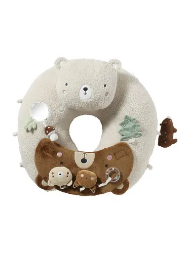 VERTBAUDET Baby Activity-Kissen wollweiß/grüner Wald - Rundes Kissen mit 3D-Tierköpfen und abnehmbaren Spielelementen. Ideal zur Förderung der Spiel- und Entdeckungsfreude Ihres Babys. Mit Klettriegel für zusätzliche Spielzeugbefestigung.