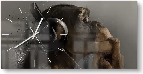 DEQORI Glasuhr 'Affe mit Kopfhörern' 60x30 cm in grau von DEQORI