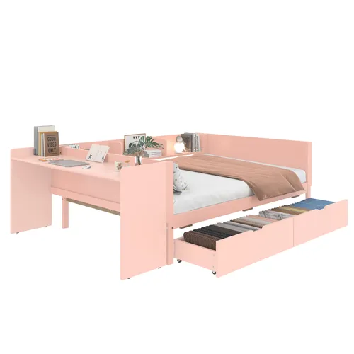 Jugendbett mit Schubladen, Lattenrost und Schreibtisch, 140x200 cm