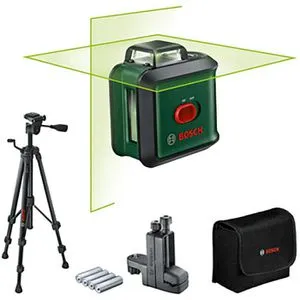 Bosch Kreuzlinienlaser UniversalLevel 360 - Präzises Ausrichten mit grüner Lasertechnologie, inklusive Universalklemme MM 3 und Premium-Stativ TT 150