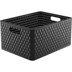 Rotho Aufbewahrungskorb Country A4+, anthrazit, 28L - Stilvoller Aufbewahrungskorb mit 28L Volumen aus robustem Kunststoff in Rattan-Optik. Ideal für Bad, Küche oder Kinderzimmer und platzsparend stapelbar.