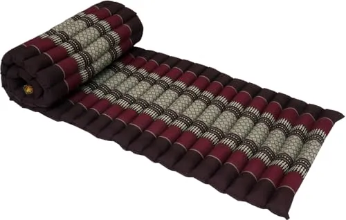 GURU SHOP Rollbare Thaimatte, Bodenmatte mit Kapokfüllung - Schwarz/weinrot, 4x55x180 cm