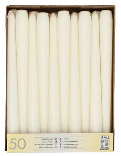 Papstar Leuchterkerzen 17966, 50 Stück, weiß, Ø 2,2 cm, Höhe 25 cm - Kerzen, 50 hochwertige Leuchterkerzen aus Paraffin mit ca. 7 Stunden Brenndauer, ideal für Gastronomie und kreative Tischdeko.