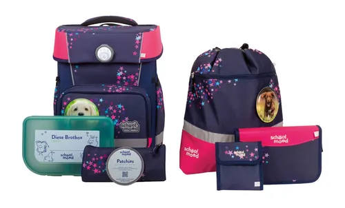SCHOOL-MOOD Schulranzen Set Leni (Hund) - 7-teilig - Schulranzen Set in 7 Teilen mit süßem Hundedesign, leicht und ergonomisch für optimalen Tragekomfort im Schulalltag.
