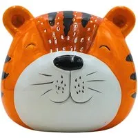 Dekohelden24 Sparfigur Spartier Spardose Sparbüchse Dekotiger mit Sparfunktion aus Keramik in Orange L/B/H 13 x 11 x 13 cm
