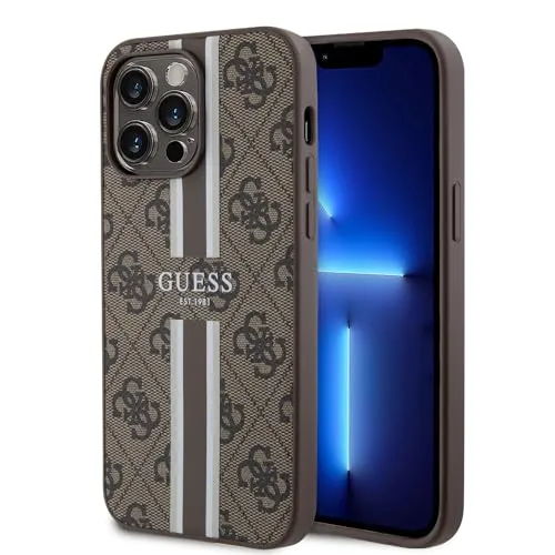 CG MOBILE Handyhülle für iPhone 15 Pro Max - PC/TPU Braun Hardcase 4G Gedruckte Streifen - Guess, GUHCP15XP4RPSW